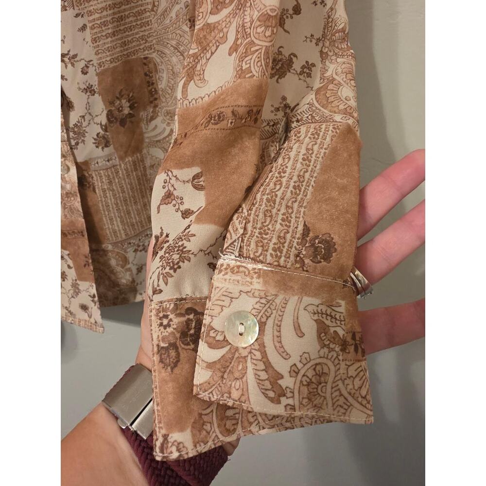 Brown Patchwork Button Up Shirt Vintage Style Paisley Oversized Large - Picture 4 of 5